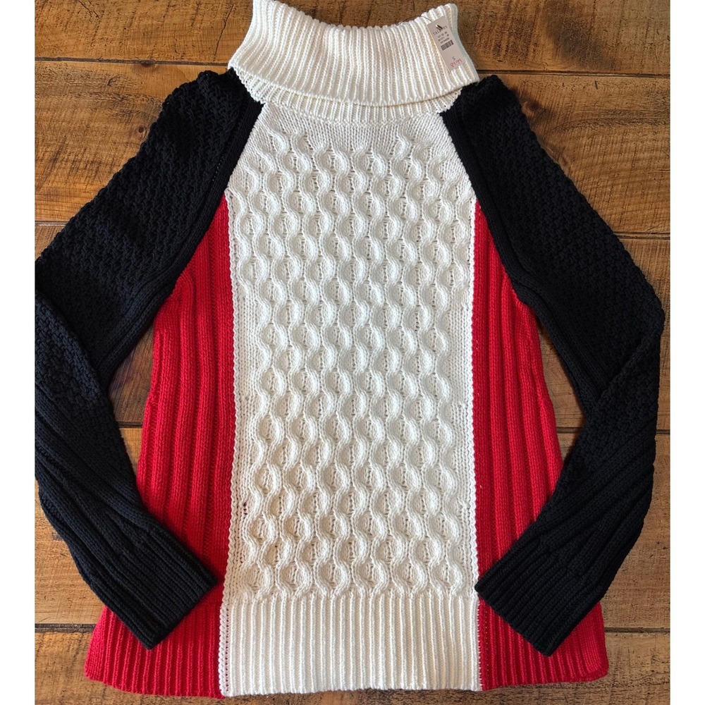 NWT Talbots Womens Mixed Stitch Turtleneck Colorblock Preppy Chunky Sweater S